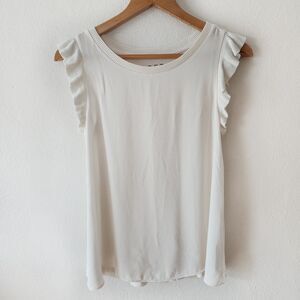 Ann Taylor LOFT Ivory Sleeveless Ribbed Ruffle Edge Tank Top Blouse Size XS